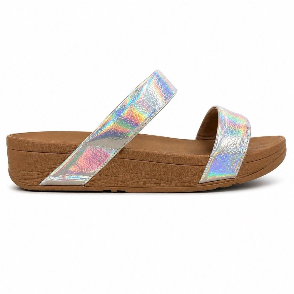 FitFlop Women US 10 EU 42 Iridescent Metallic Double Strap Slide Sandals Shoes